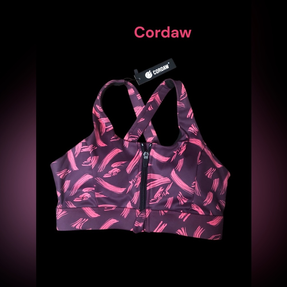Cordaw Zipper Front Strappy Back Support Bra Zipper Pink Small